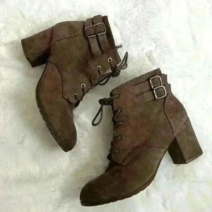 NWOT Suede Ankle Boots with Block Heel
